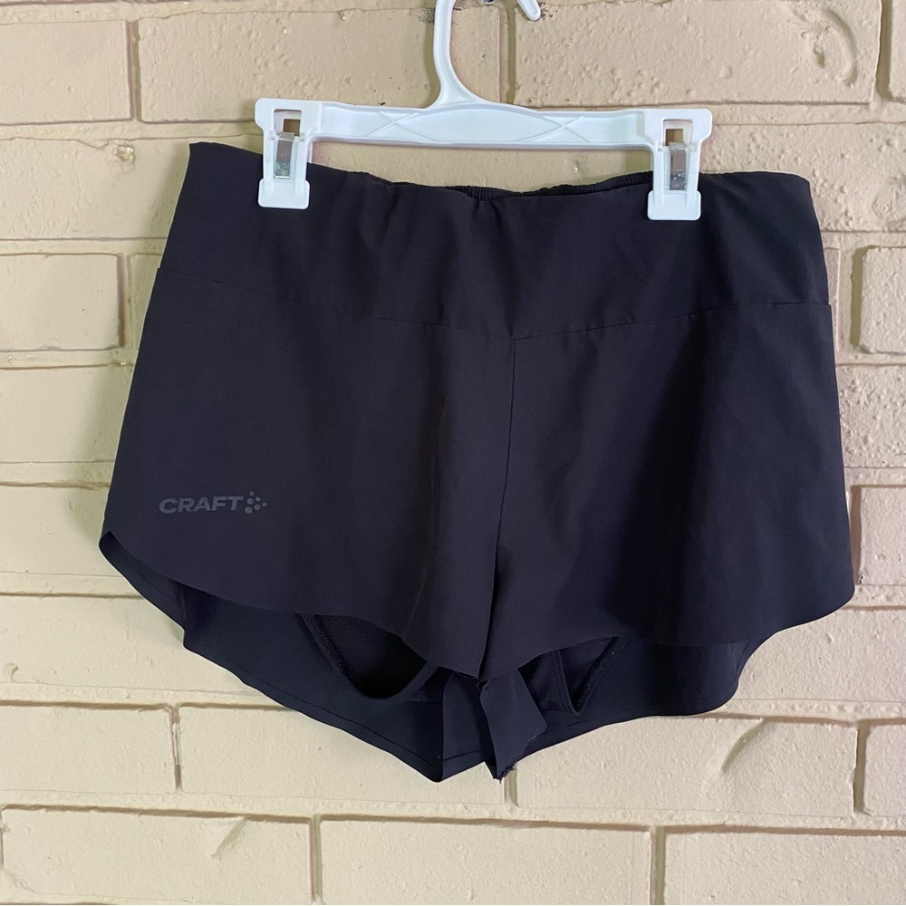 Craft women’s Pro Running Shorts Split Side Black Size XS Built In Liner Pockets